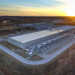 Aerial view of a large Google data center campus