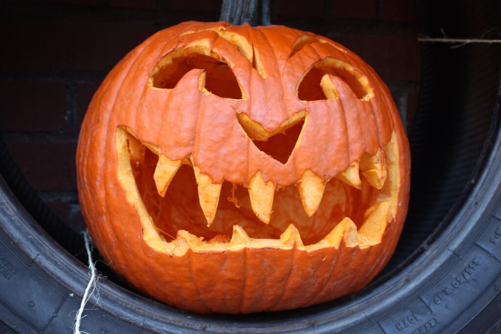 Carved jack-o-lantern pumpkin for Halloween 2026
