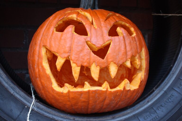 Carved jack-o-lantern pumpkin for Halloween 2026