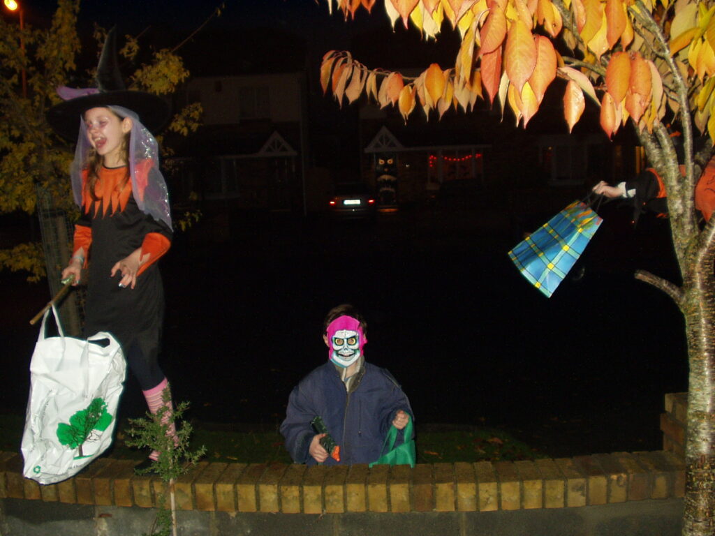 Children in Halloween costumes trick-or-treating