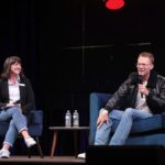 Paul Bettany, star of Marvel's VisionQuest, speaking on stage at the 2023 Phoenix Fan Fusion
