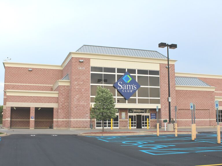 Sam's Club warehouse store entrance and parking lot in Pittsfield Township, Michigan